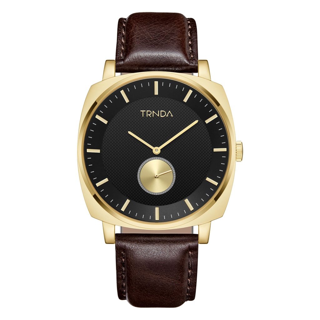 TRNDA Men's Stainless Steel Gold Watch, Brown Leather | TRN45MBL-0