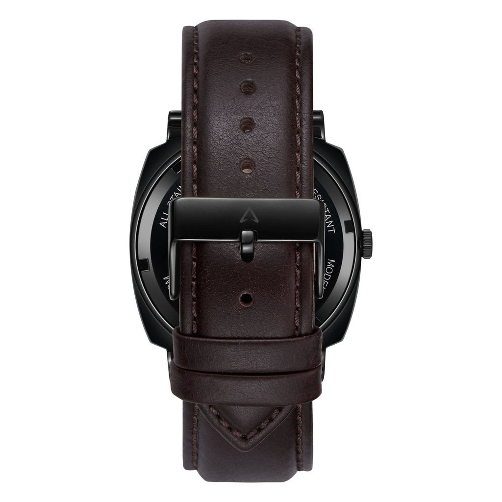 TRNDA Men's Stainless Steel Black Watch, Brown Leather | TRN45BDG-4