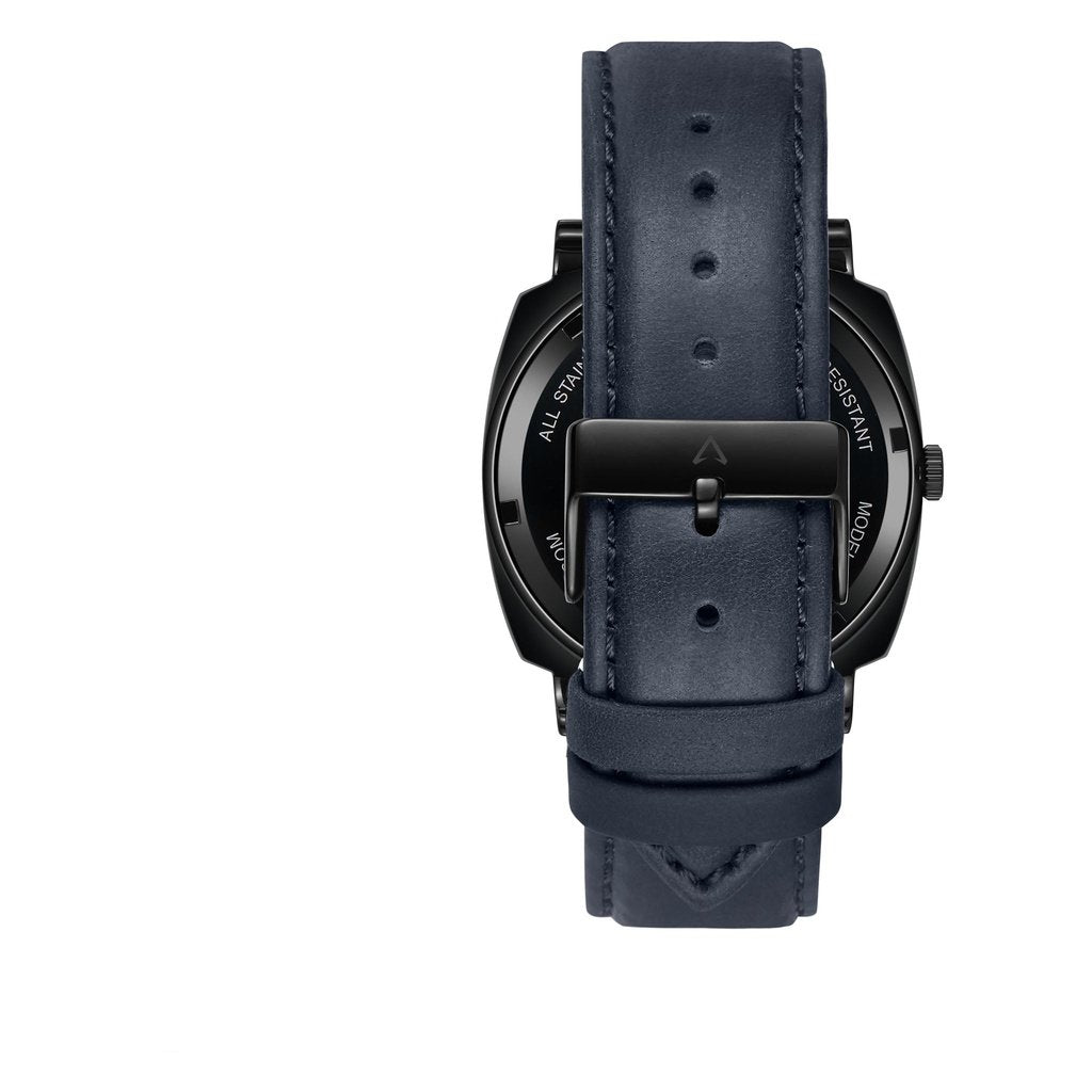 TRNDA Men's Black Stainless Steel Watch, Blue Leather Band | TRNDBK45-4