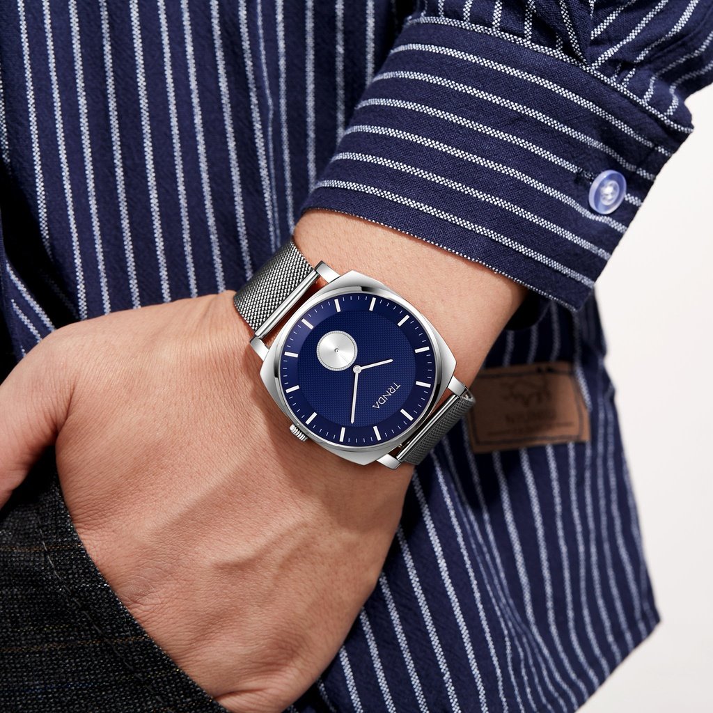 TRNDA Men's Stainless Steel Watch, Blue Dial | TRN-SQ45-SL-1