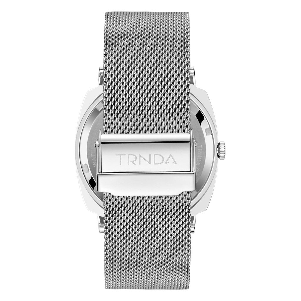 TRNDA Men's Stainless Steel Watch, Silver Mesh Band | TRD45MM-4
