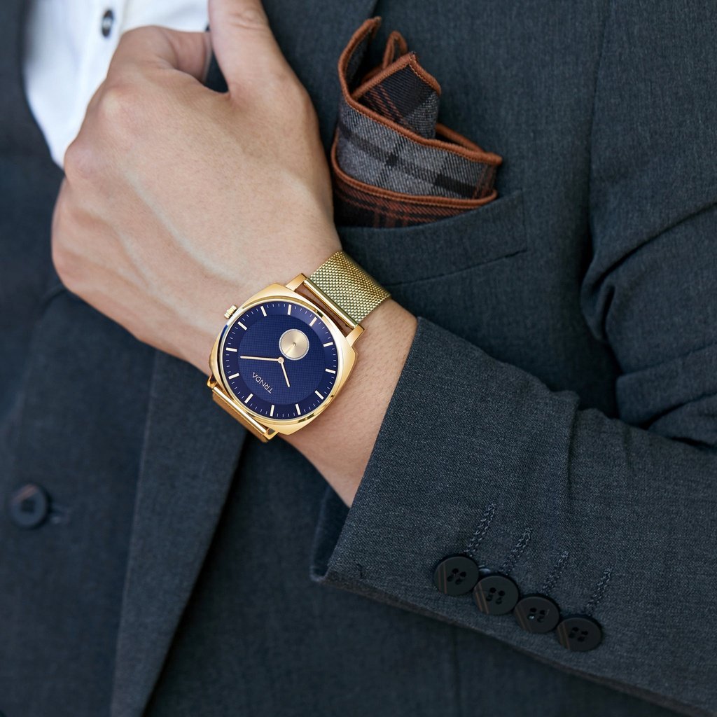 TRNDA Men's Gold Stainless Steel Watch, Blue Dial | TRN-45MM-GD-1