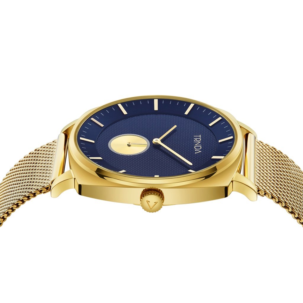 TRNDA Men's Gold Stainless Steel Watch, Blue Dial | TRN-45MM-GD-2