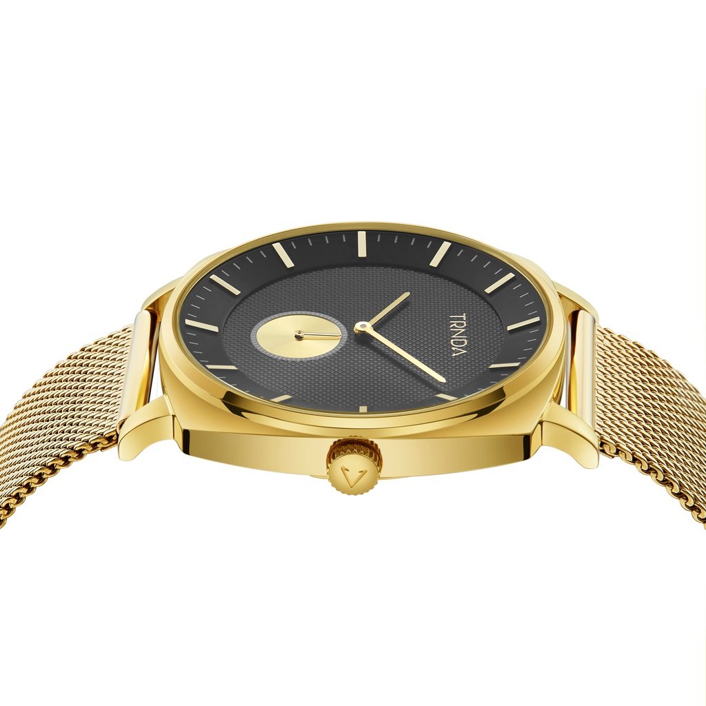 TRNDA Men's Gold Stainless Steel Watch, Black Dial | TRN-SS45G-2