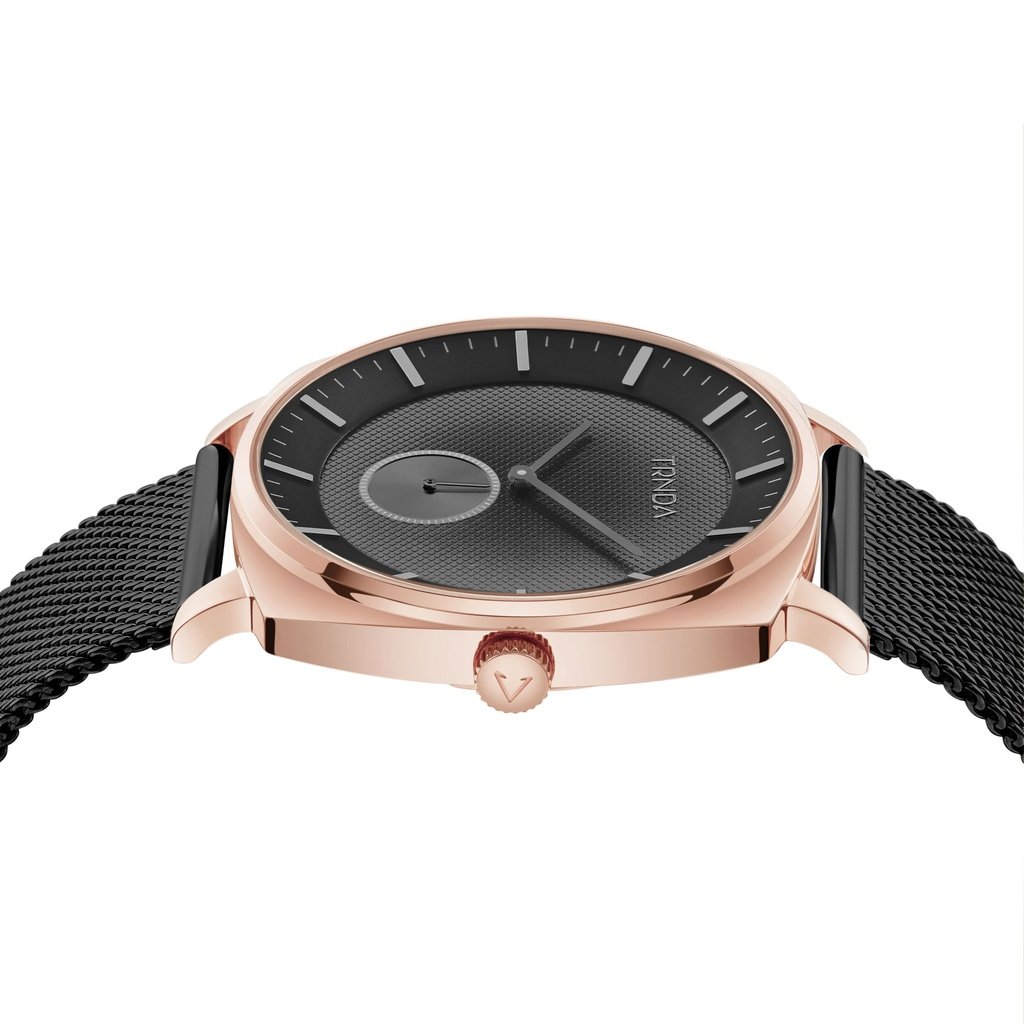 TRNDA Men's Rose Gold Stainless Steel Watch, Black Mesh Band | TRNDA45MM-2