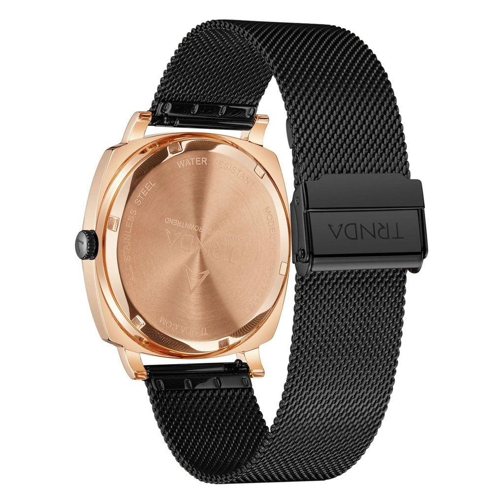 TRNDA Men's Rose Gold Stainless Steel Watch, Black Mesh Band | TRNDA45MM-3