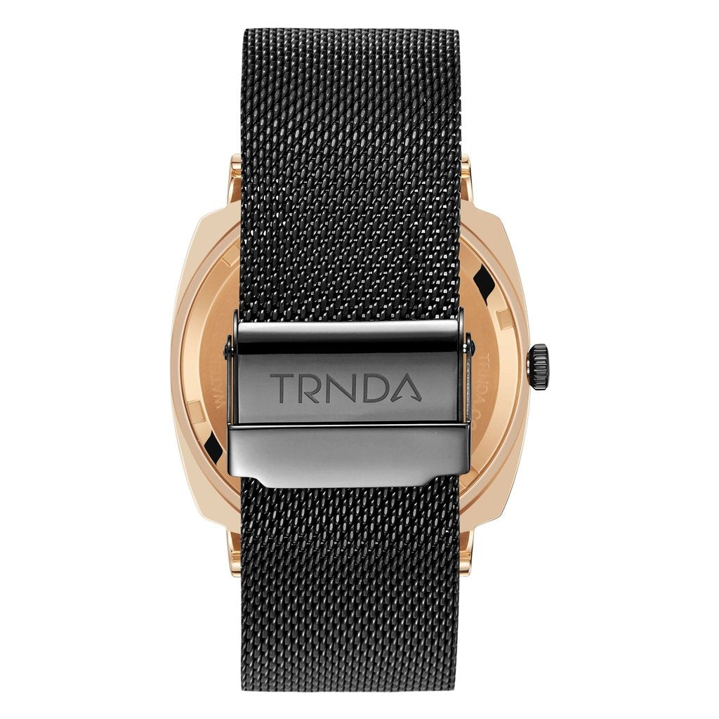 TRNDA Men's Rose Gold Stainless Steel Watch, Black Mesh Band | TRNDA45MM-4