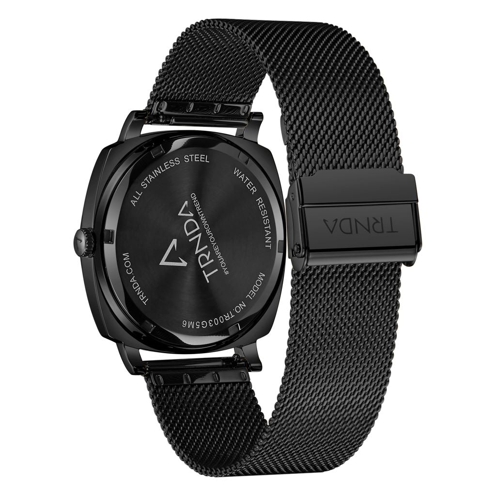 TRNDA Men's Black Stainless Steel Watch, Square Case | TRNDA45MM-3