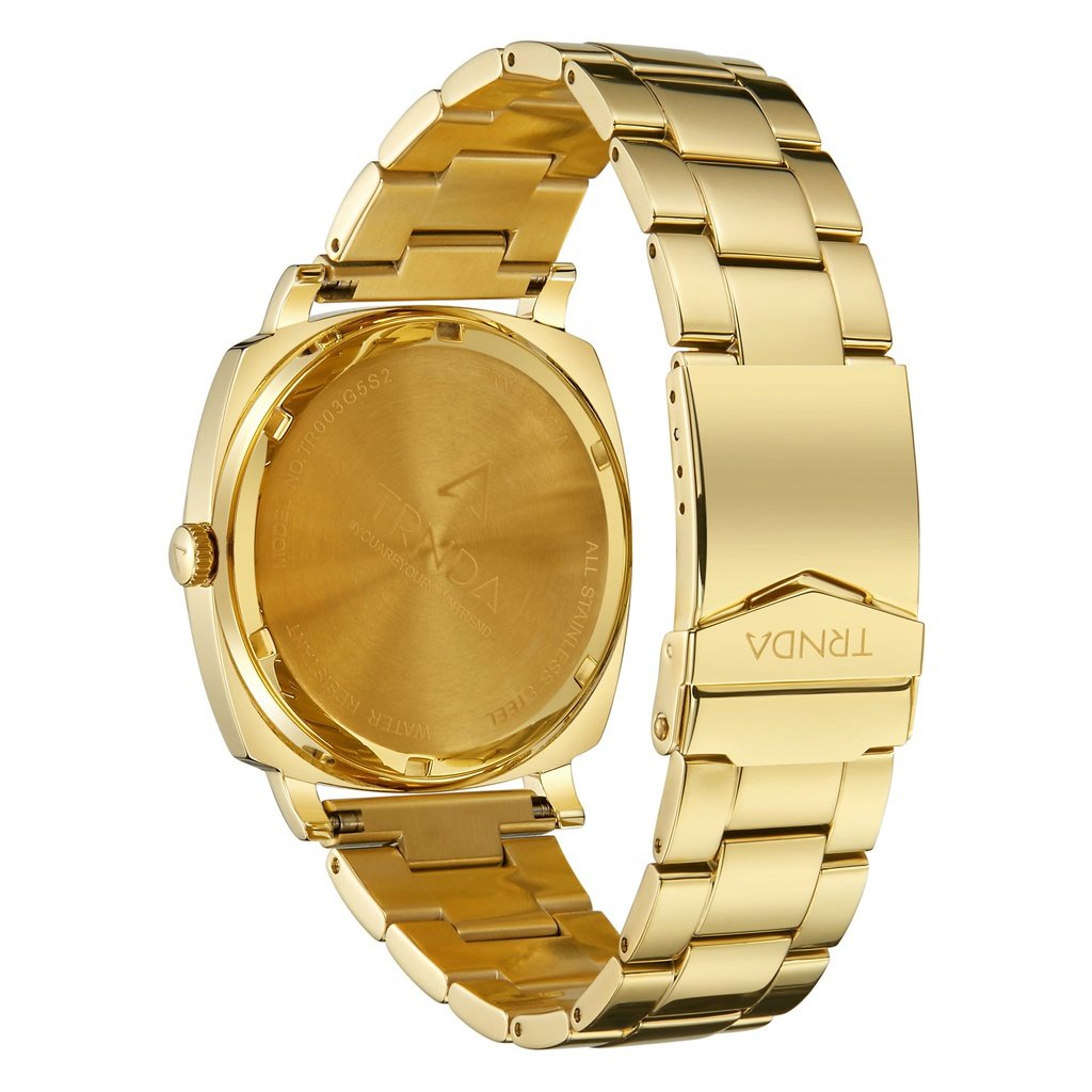 TRNDA Men's Gold Stainless Steel Watch, Blue Dial | TR45GDB-3