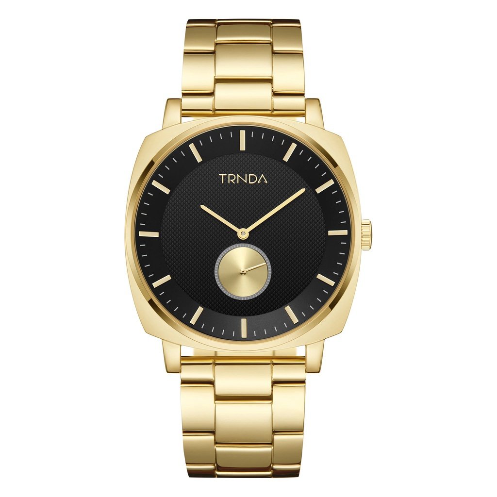 TRNDA Men's Gold Stainless Steel Watch, Black Dial | TRNDA-045-0