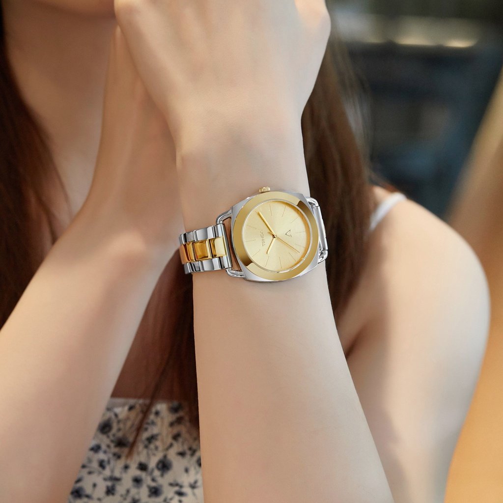 TRNDA Women's Stainless Steel Watch, Silver-Gold Band | TRN-35.8-1