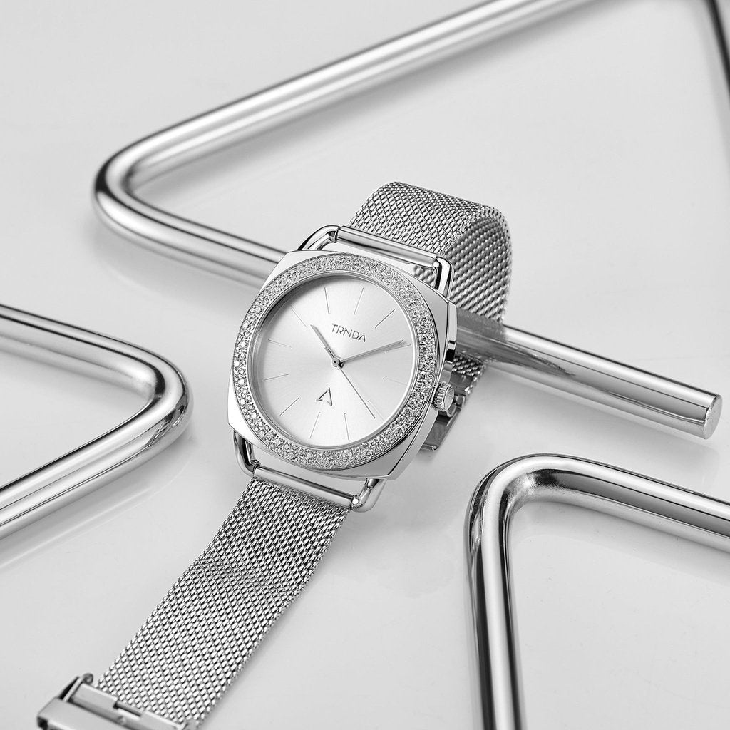 TRNDA Women's Stainless Steel Watch, Silver Mesh Band | TRN-35.8S-4