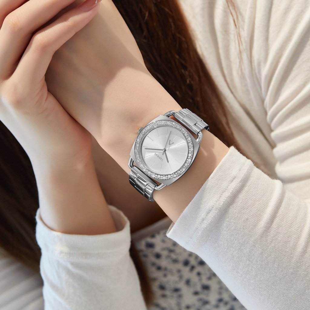 TRNDA Women's Silver Stainless Steel Watch, Unique Dial | TRN35SS-1