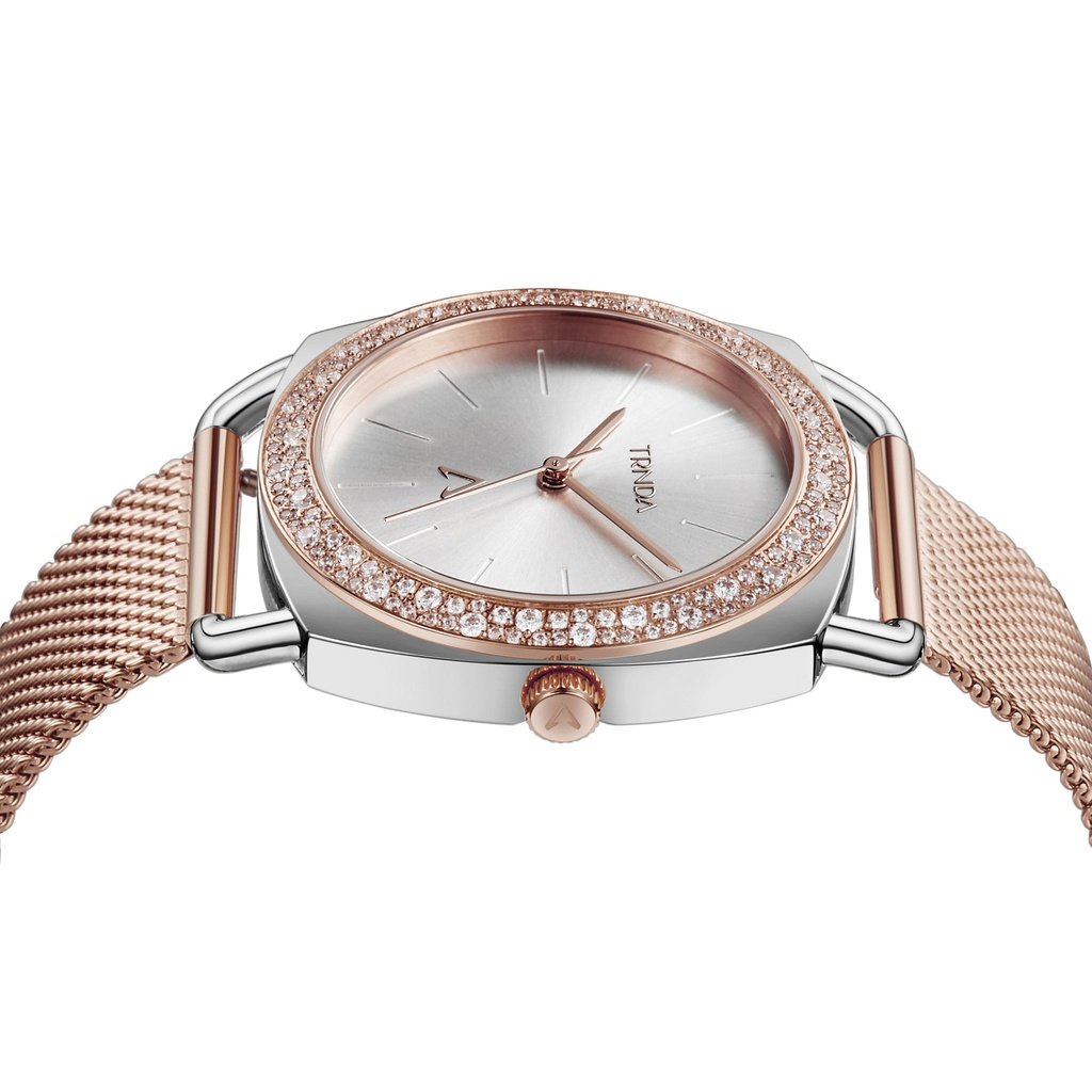 TRNDA Women's Silver Stainless Steel Watch, Rose Gold Band | TRNDA-001-2
