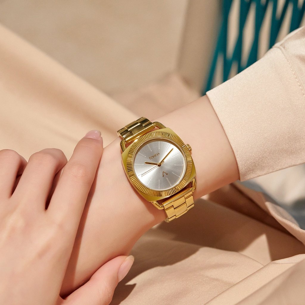 TRNDA Women's Gold Stainless Steel Watch, Silver Dial | TRN-1234-1