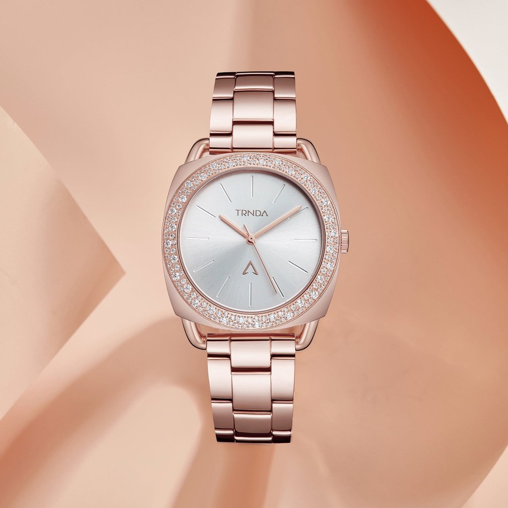 TRNDA Women's Rose Gold Stainless Steel Watch, Silver Dial | TRNDA-001-4