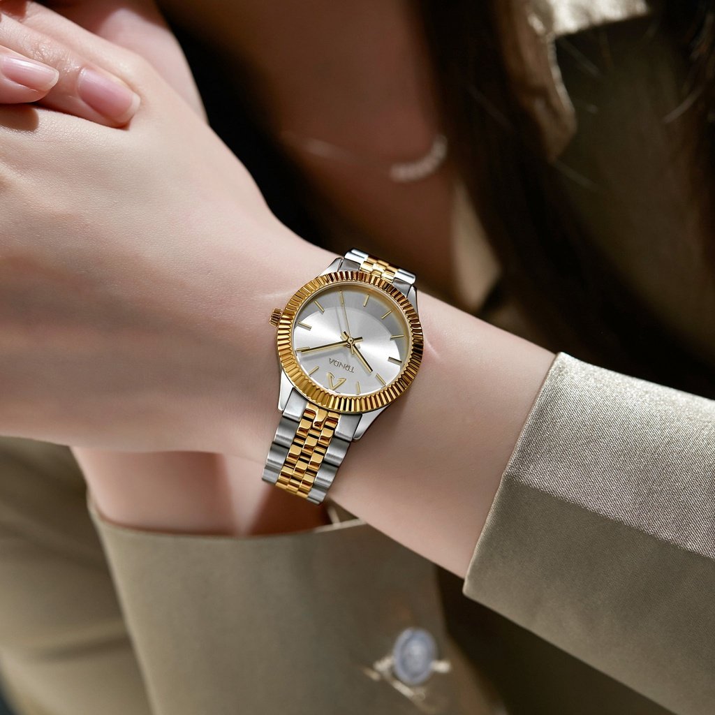 TRNDA Women's Stainless Steel Watch, Silver & Gold Dial | TRN32MM-1