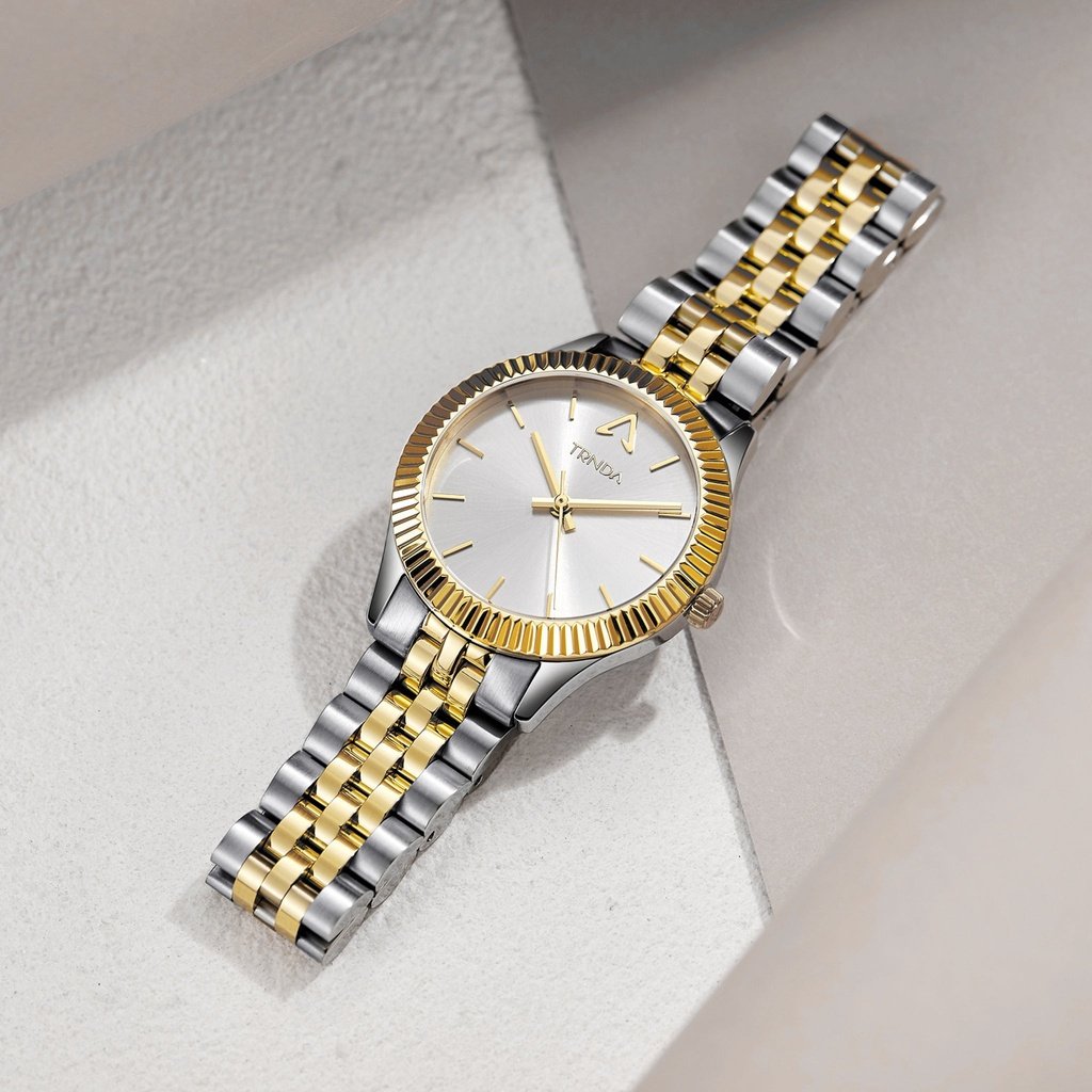 TRNDA Women's Stainless Steel Watch, Silver & Gold Dial | TRN32MM-4