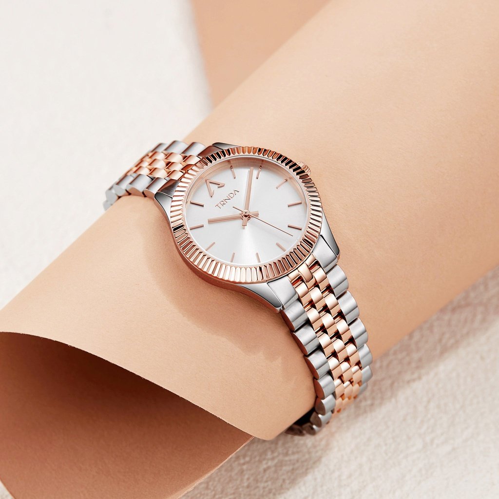TRNDA Women's Stainless Steel Watch, Silver & Rose Gold | TRNDA32MM-4