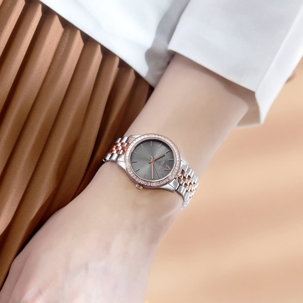 TRNDA Women's Stainless Steel Watch, Gray Dial & Rose Gold | TR32MM-1