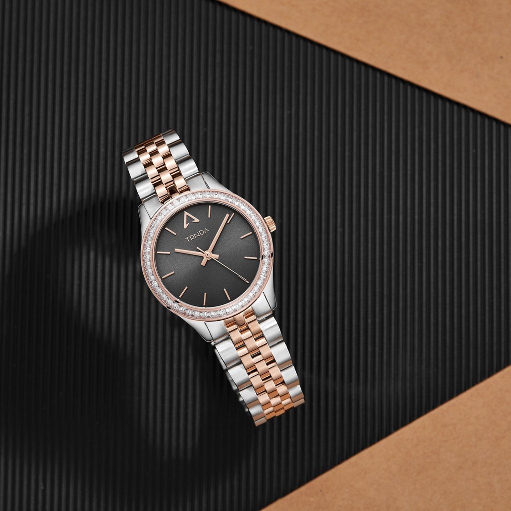 TRNDA Women's Stainless Steel Watch, Gray Dial & Rose Gold | TR32MM-4