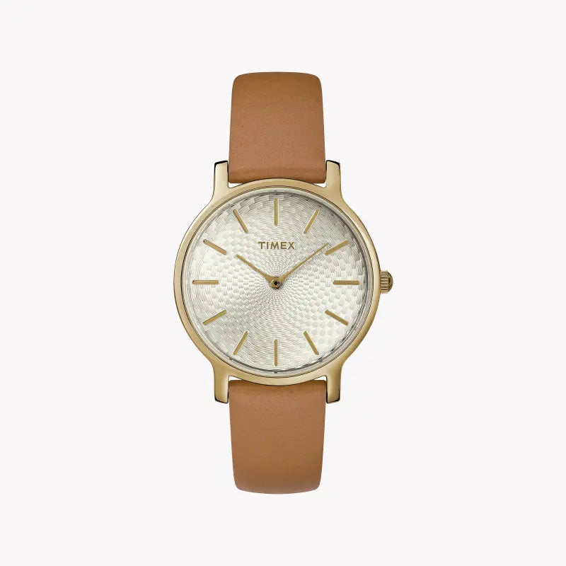Timex Women's Tan Leather Watch, Silver Dial | TW2R91800-0