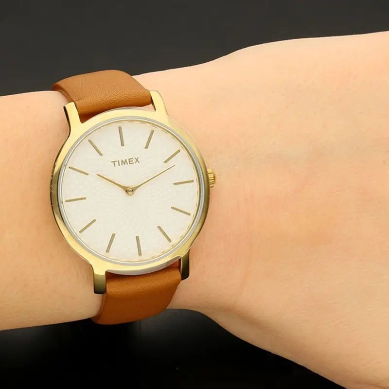 Timex Women's Tan Leather Watch, Silver Dial | TW2R91800-3