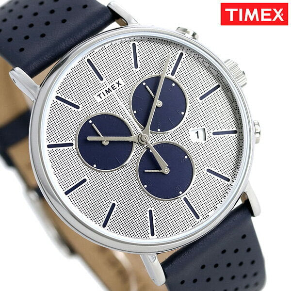 Timex Men's Blue Leather Watch, Silver Dial | TW2R97700-3