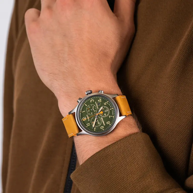 Timex Men's Brass Green Dial, Tan Leather Strap | TW4B04400-3