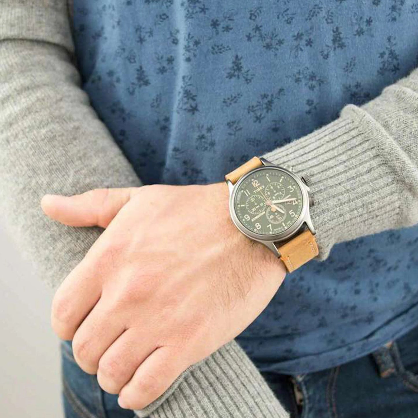 Timex Men's Brass Green Dial, Tan Leather Strap | TW4B04400-4