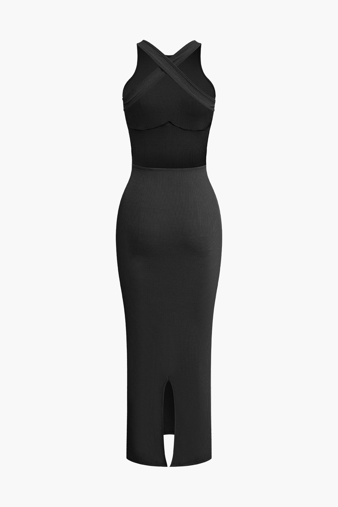 Cross backless split midi dress-2