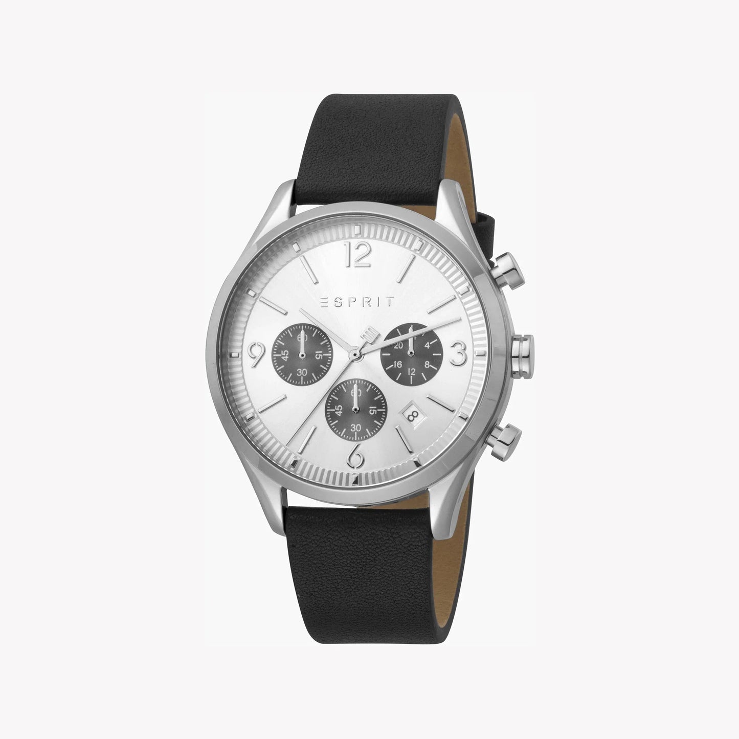 Esprit Men's Black Leather Watch, Silver Dial | ES1G120M0025-0