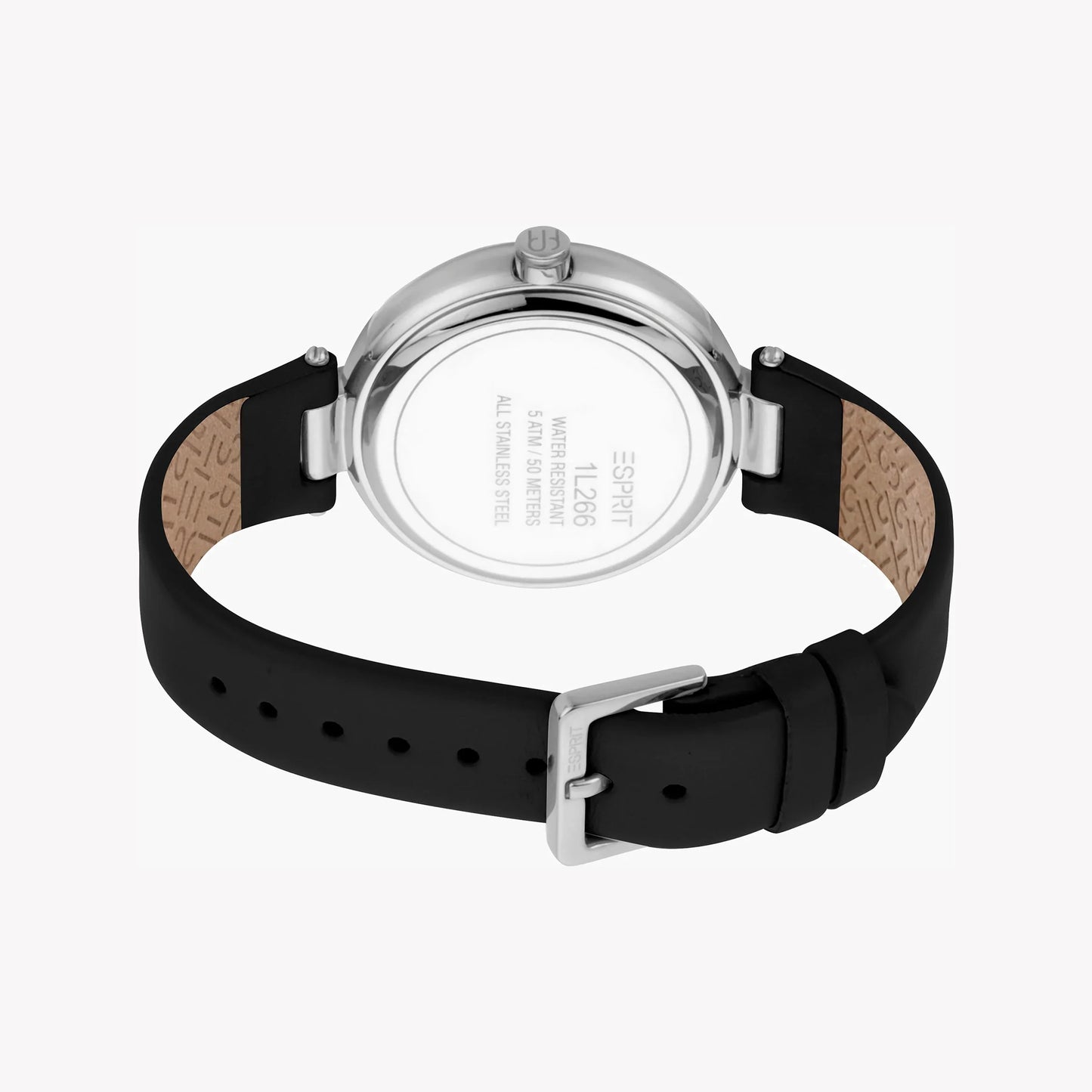 Esprit Women's Black Leather Watch, Silver Dial | ES1L147M0065-2