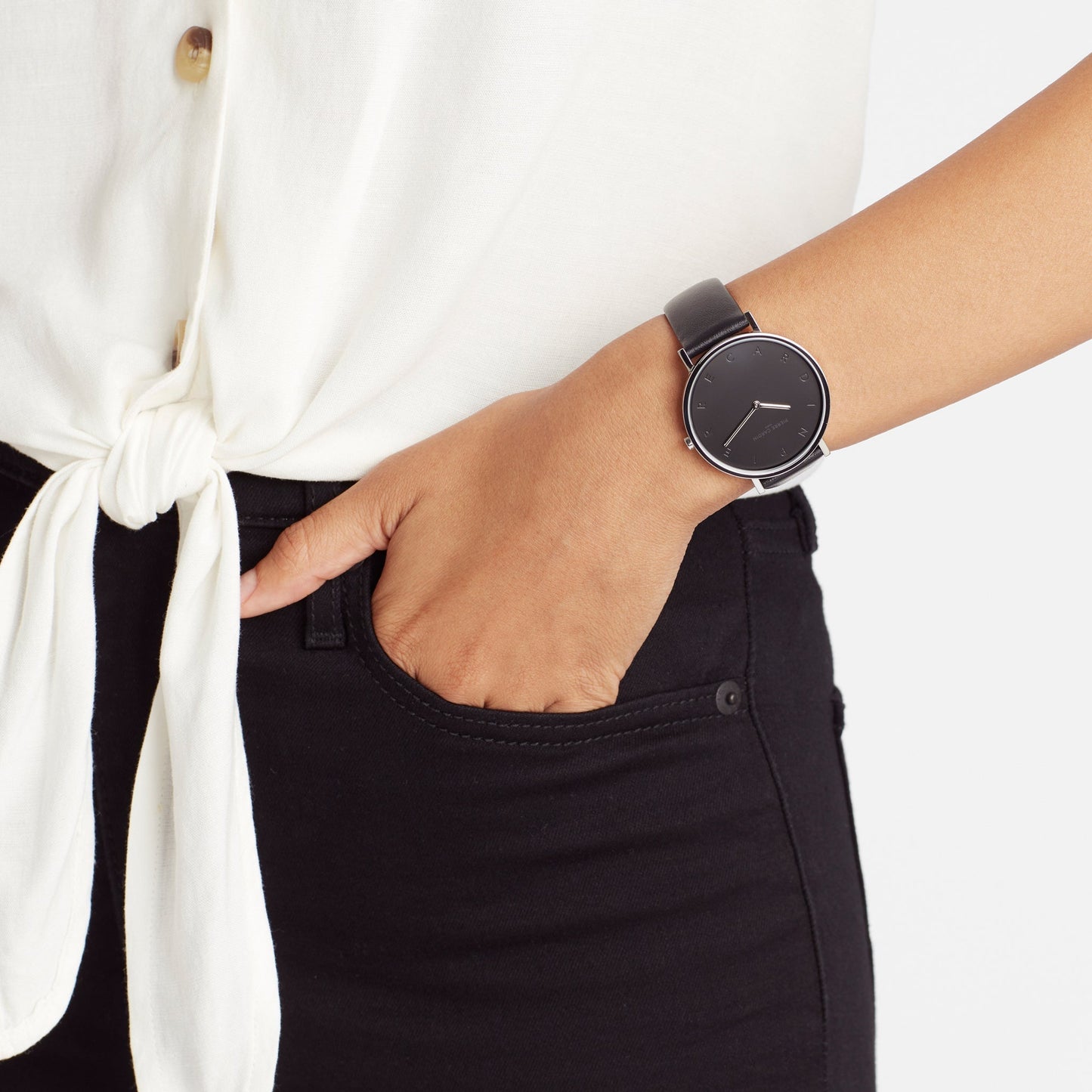 Pierre Cardin Women's Black Leather Watch, Silver Case | CBV.1002-3