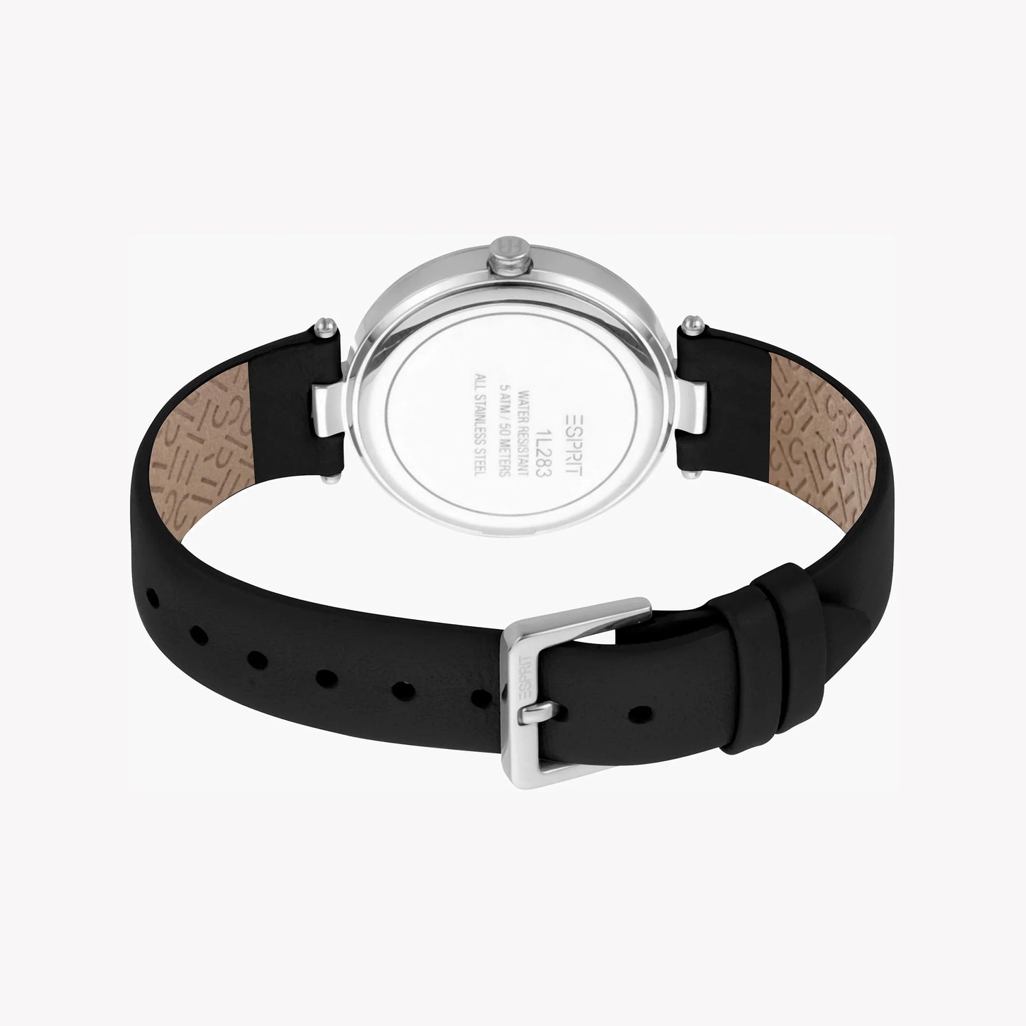 Esprit Women's Black Leather Watch, Silver Dial | ES1L063M0055-2