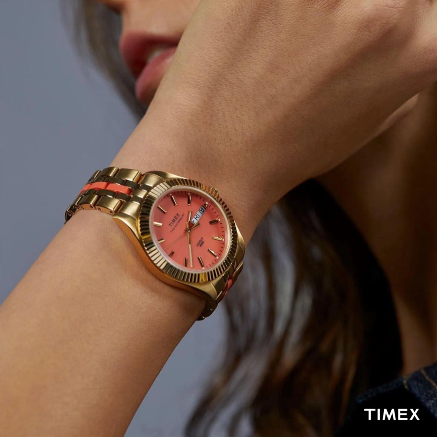 Timex Women's Gold Stainless Steel Watch, Orange Dial | TW2U82700-4