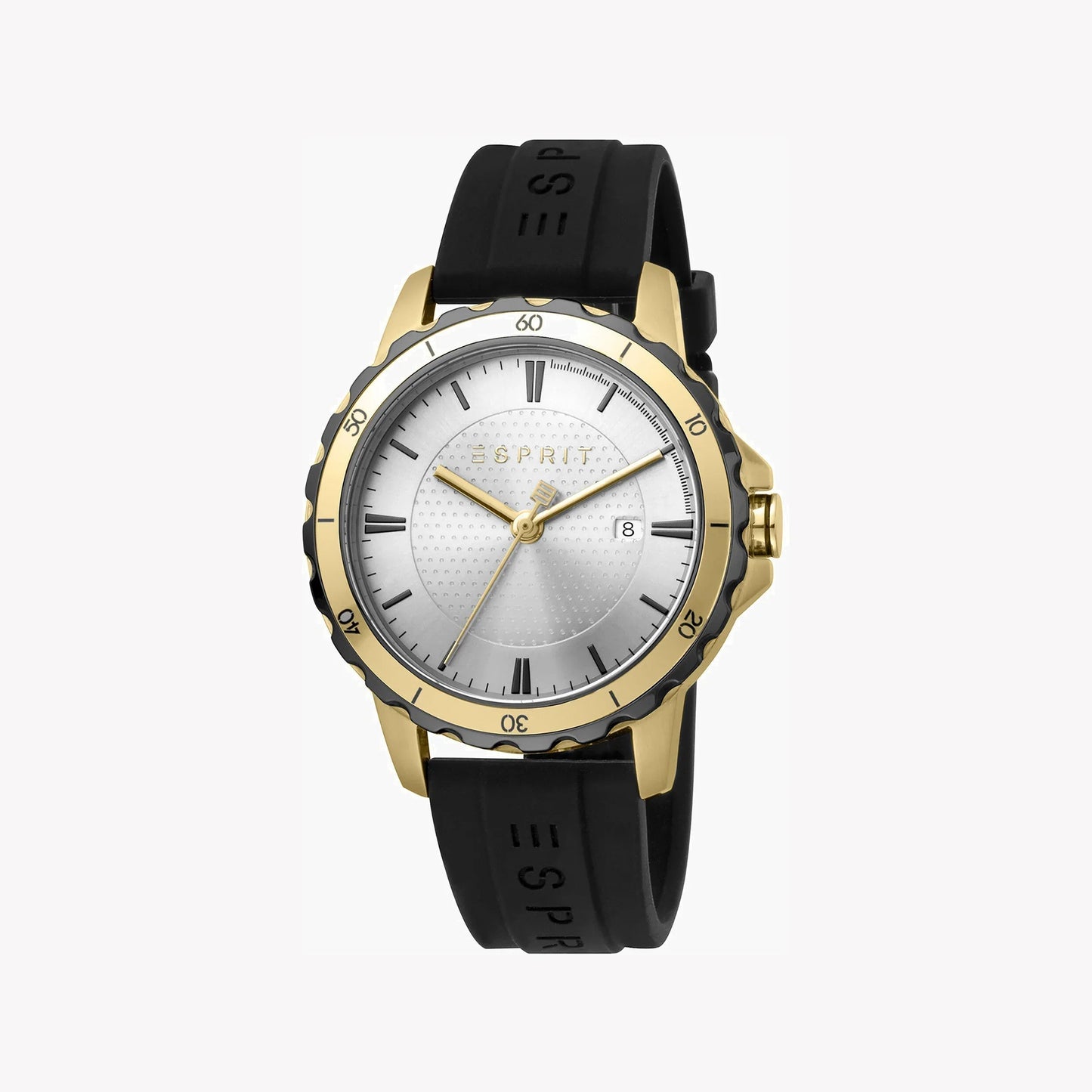 Esprit Men's Silver Dial Watch, Black Rubber Band | ES1G069M0025-0