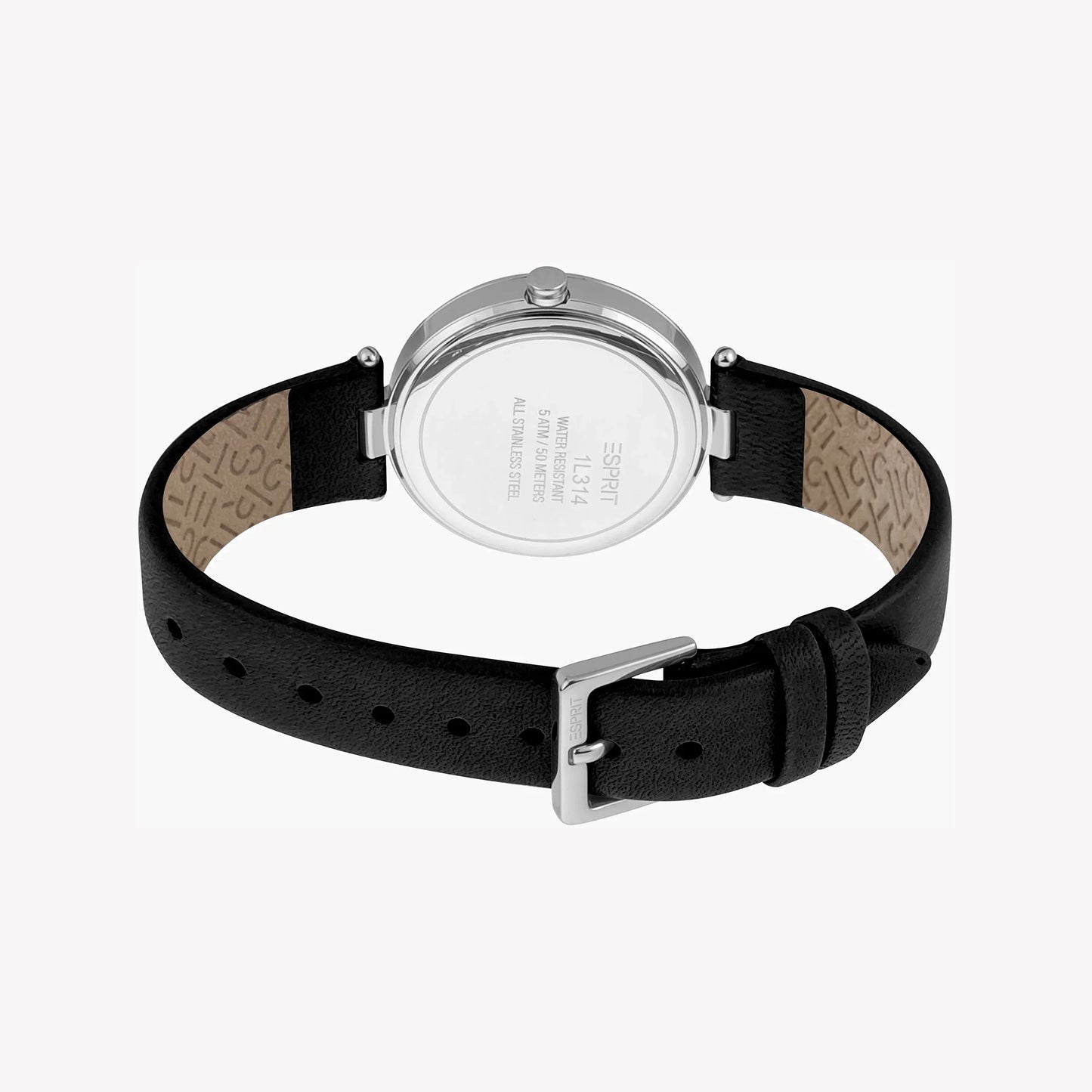 Esprit Women's Black Leather Watch, Silver Dial | ES1L188M0035-2