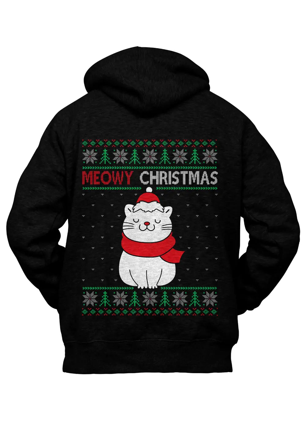 Felpa con Cappuccio Retro Natale Gatto Merry Meow-0