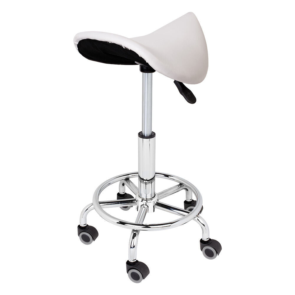 Saddle, rolling cosmetic chair-white-0