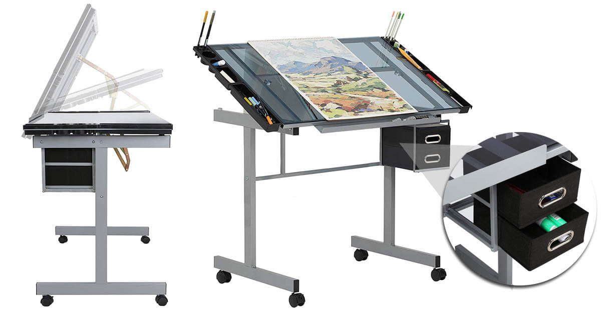 Design table with tiltable, glass table top-4