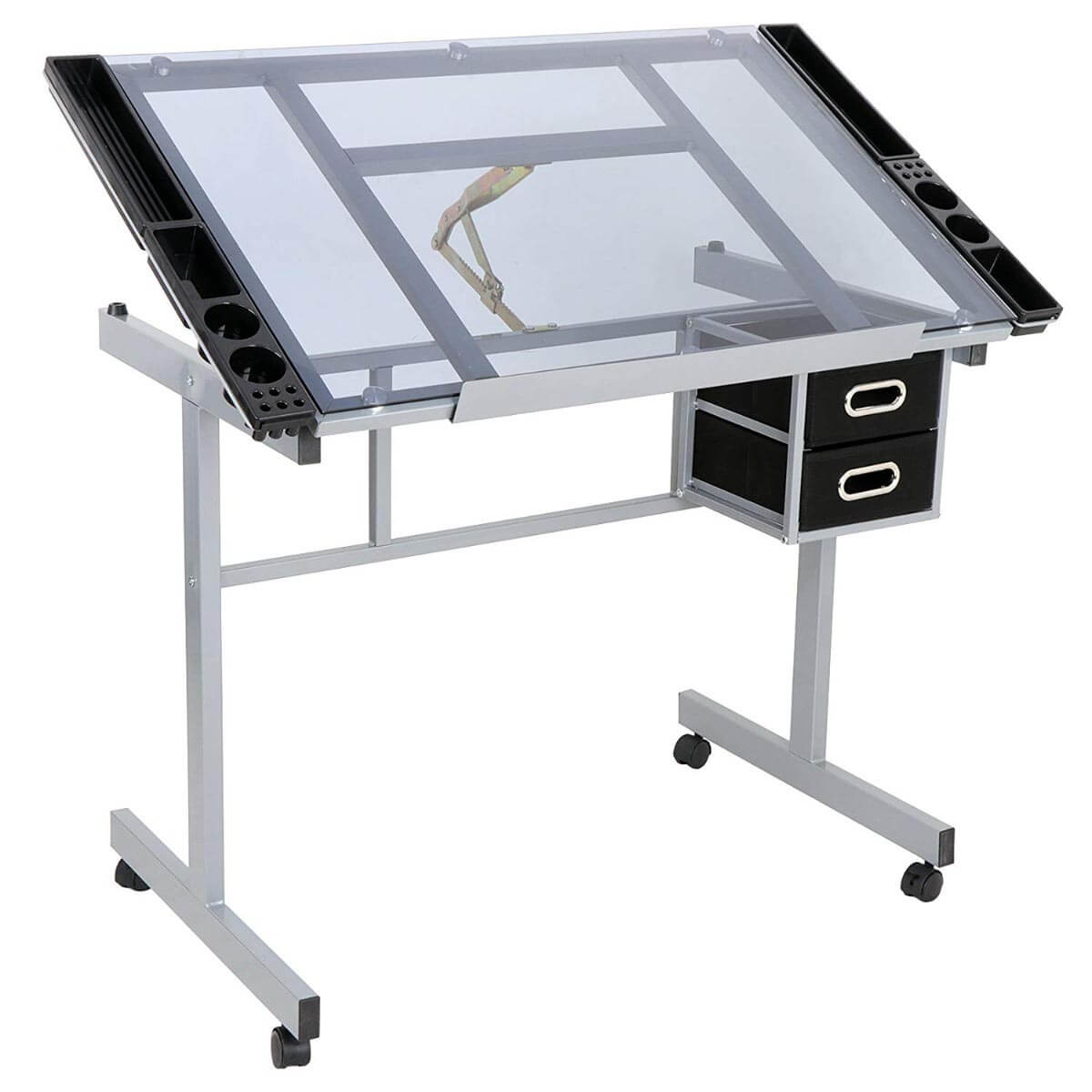 Design table with tiltable, glass table top-1