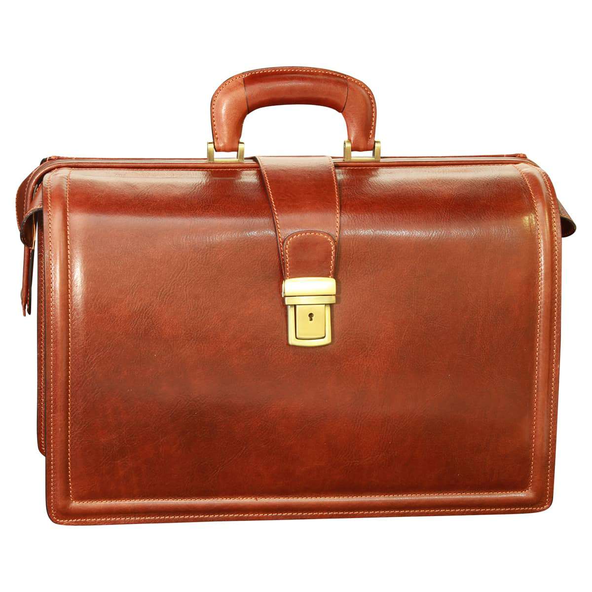 Leather Briefcase with 3 compartments - Brown-0
