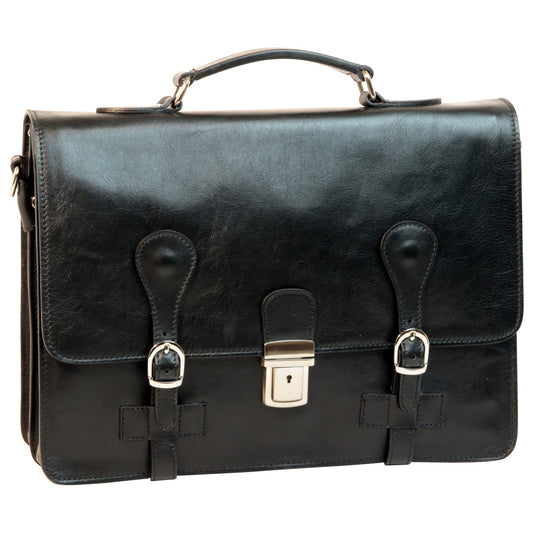 Leather Briefcase with buckle closures - Black-0