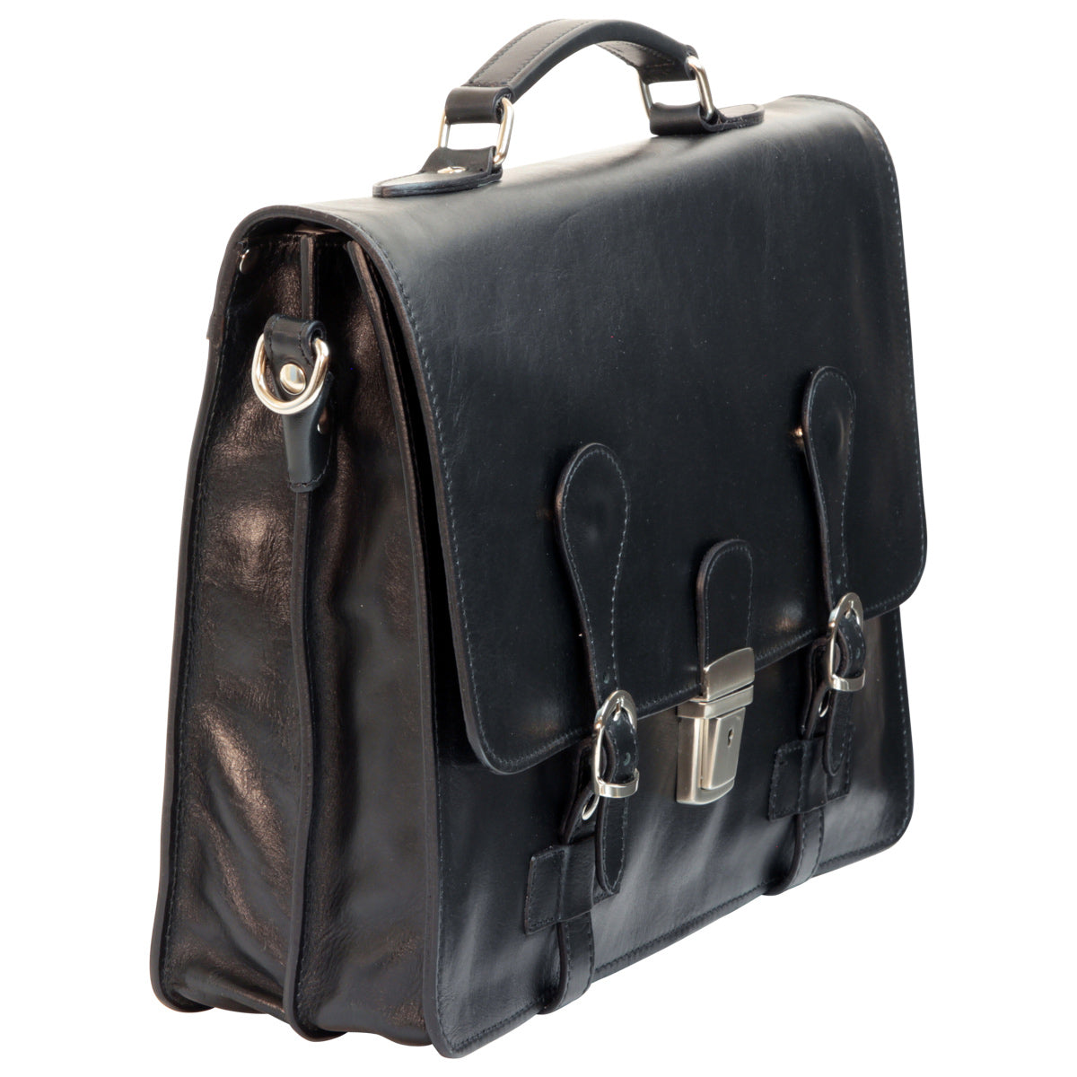 Leather Briefcase with buckle closures - Black-1