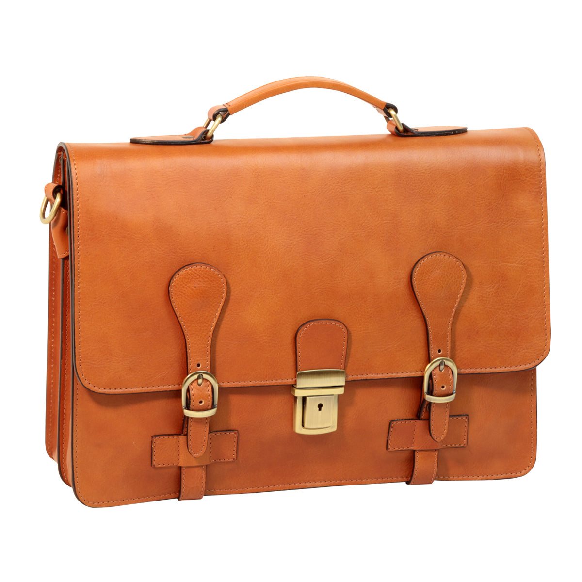 Leather Briefcase with buckle closures - Brown Colonial-0