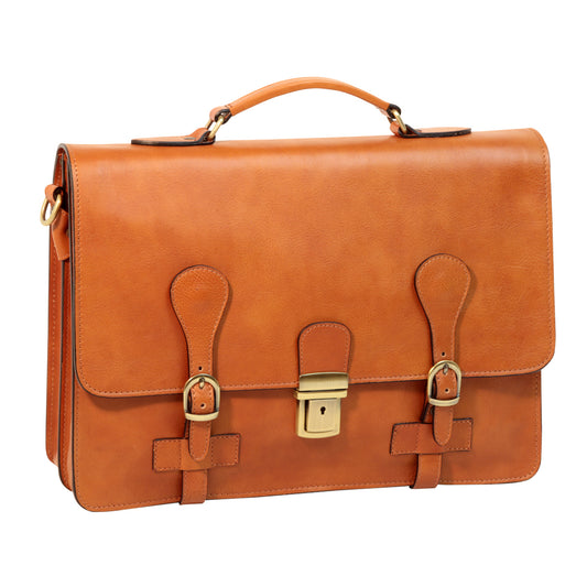 Leather Briefcase with buckle closures - Brown Colonial-0
