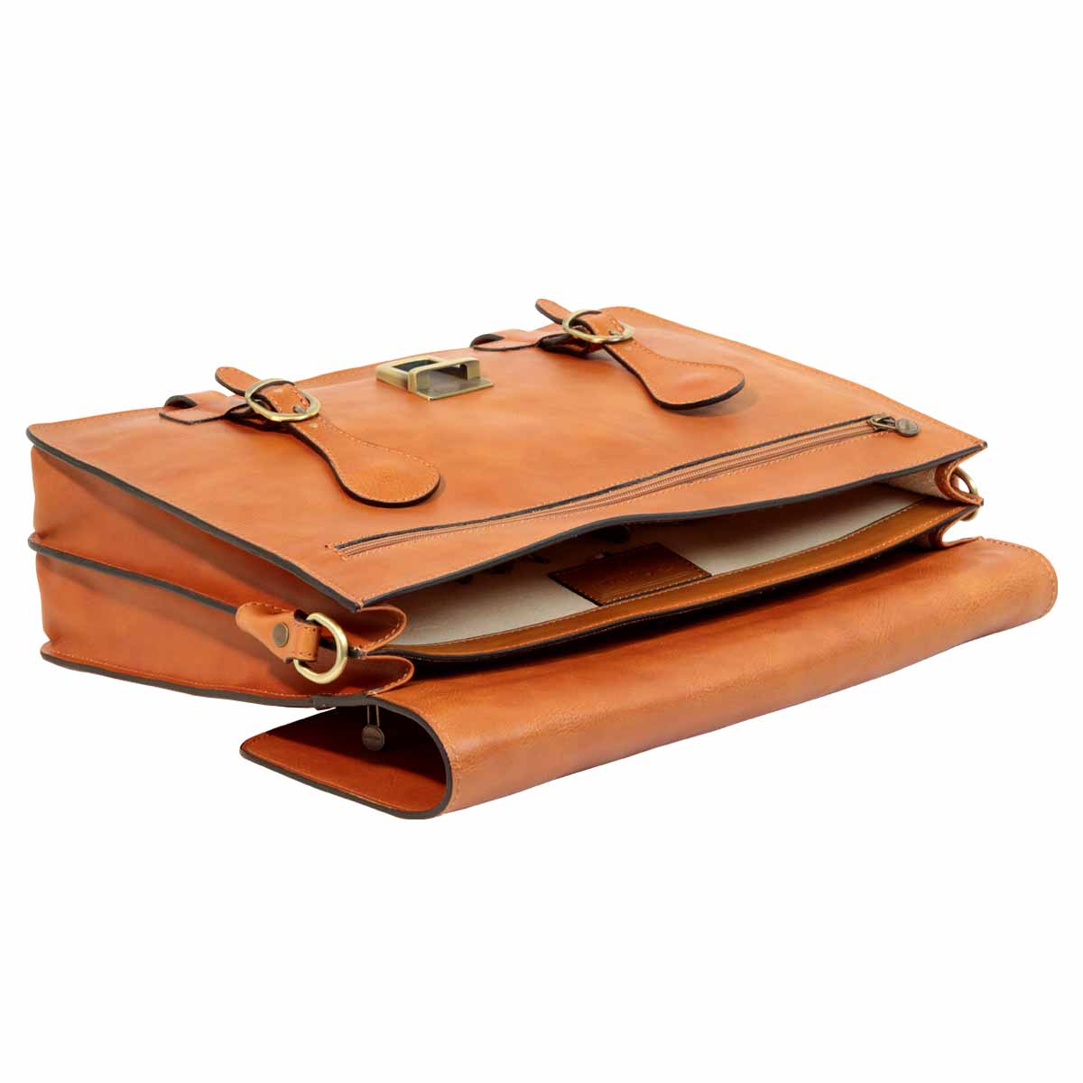Leather Briefcase with buckle closures - Brown Colonial-1