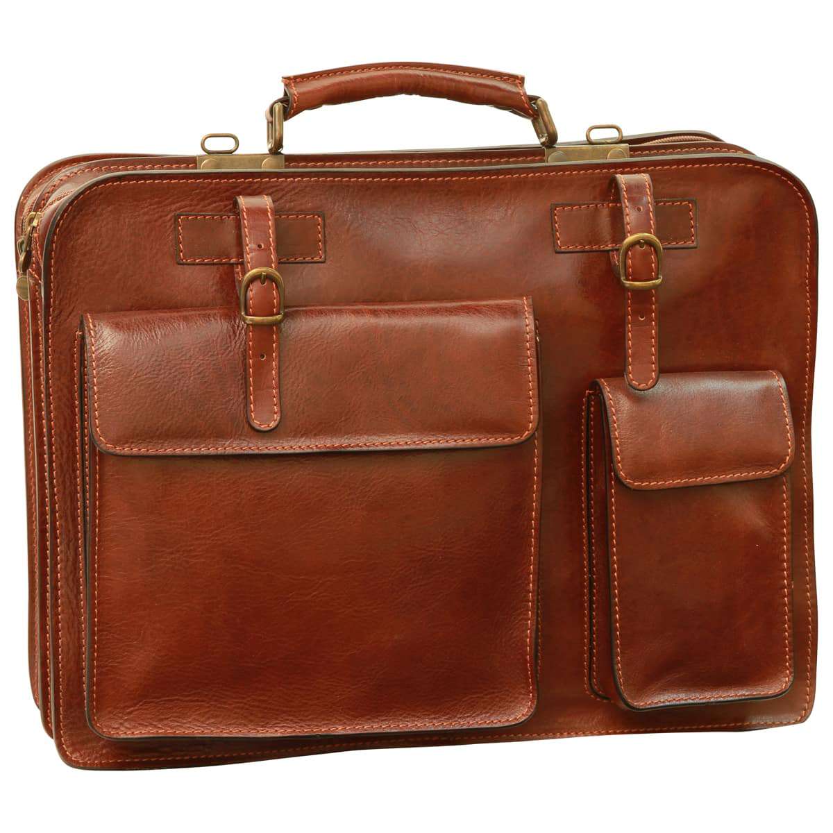 Leather Briefcase with belt straps - Brown-0