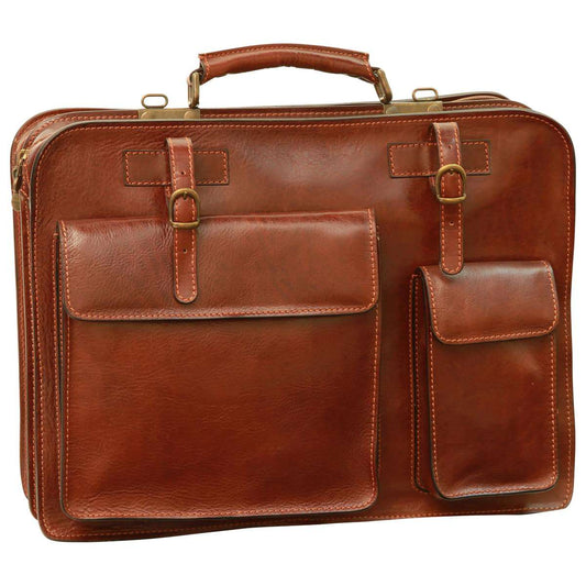 Leather Briefcase with belt straps - Brown-0